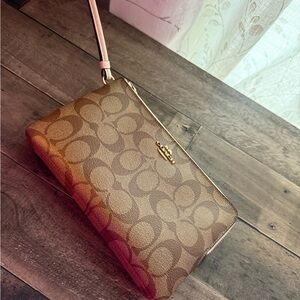 Coach Brown and Tan Signature Wristlet